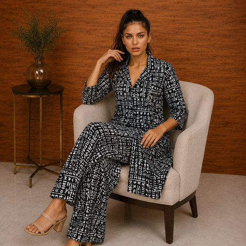 Black & White Printed Cotton Co-Ord Set