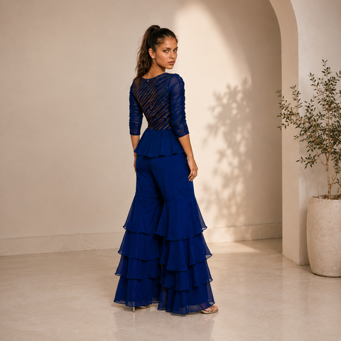 Royal Blue Georgette Peplum Sharara Set