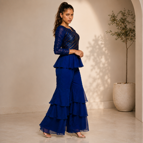 Royal Blue Georgette Peplum Sharara Set
