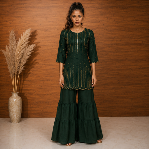 Emerald Green Embellished Sharara Set