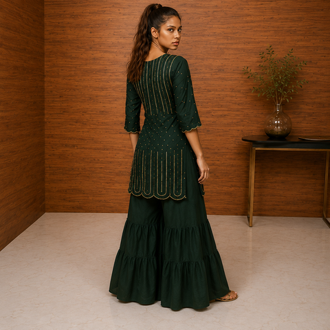 Emerald Green Embellished Sharara Set