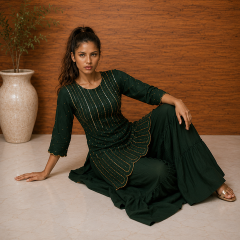 Emerald Green Embellished Sharara Set