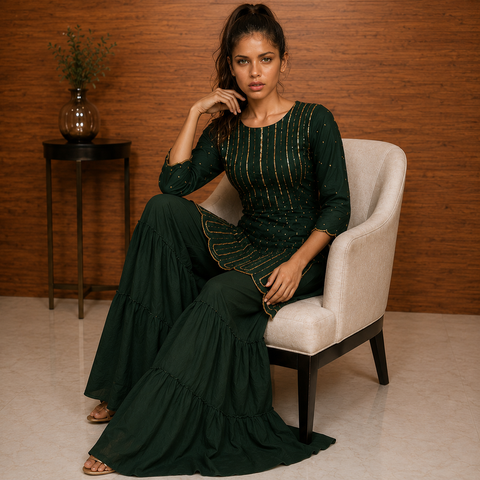 Emerald Green Embellished Sharara Set