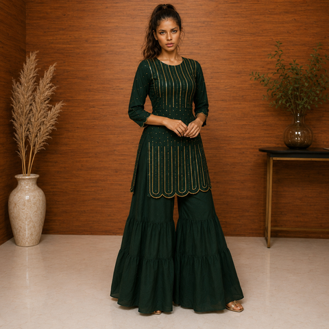 Emerald Green Embellished Sharara Set