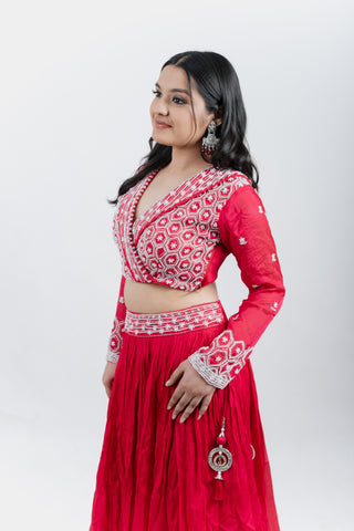 HOT PINK CROP SKIRT SET