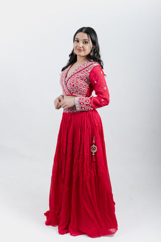 HOT PINK CROP SKIRT SET