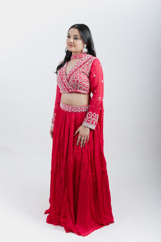 HOT PINK CROP SKIRT SET