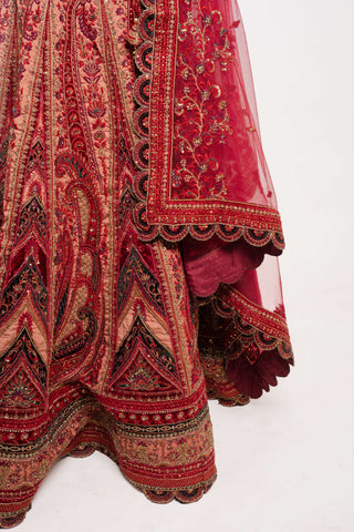 MAROON VELVET BRIDAL LEHENGA SET