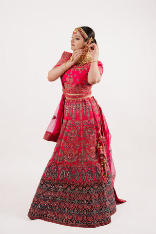 PINK RAW SILK BRIDAL LEHENGA SET
