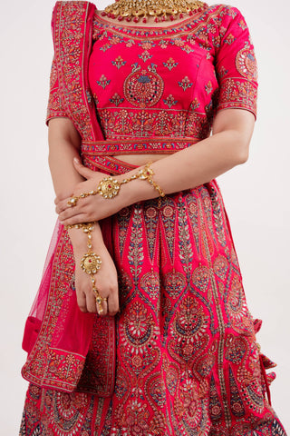 PINK RAW SILK BRIDAL LEHENGA SET