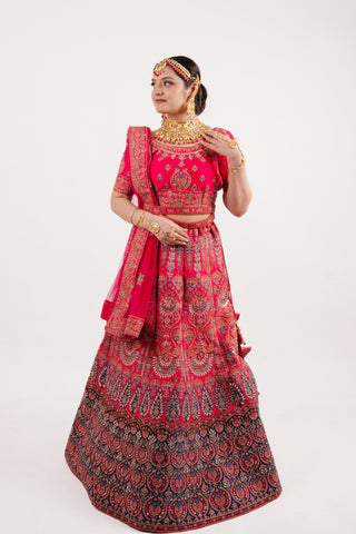 PINK RAW SILK BRIDAL LEHENGA SET