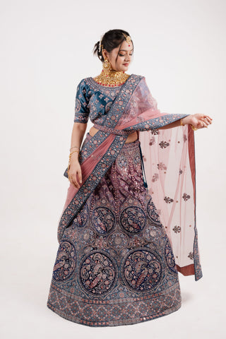 BLUE VELVET BRIDAL LEHENGA SET