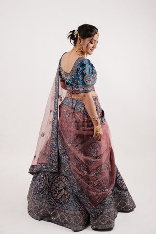 BLUE VELVET BRIDAL LEHENGA SET