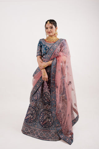 BLUE VELVET BRIDAL LEHENGA SET