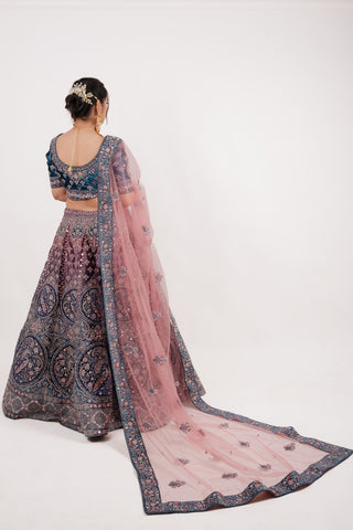 BLUE VELVET BRIDAL LEHENGA SET