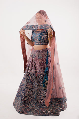 BLUE VELVET BRIDAL LEHENGA SET