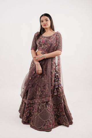 MAUVE NET BRIDAL LEHENGA SET