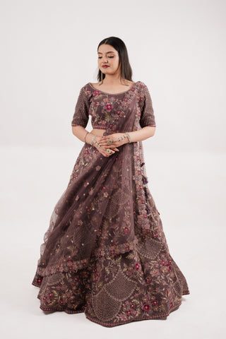 MAUVE NET BRIDAL LEHENGA SET