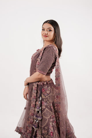 MAUVE NET BRIDAL LEHENGA SET