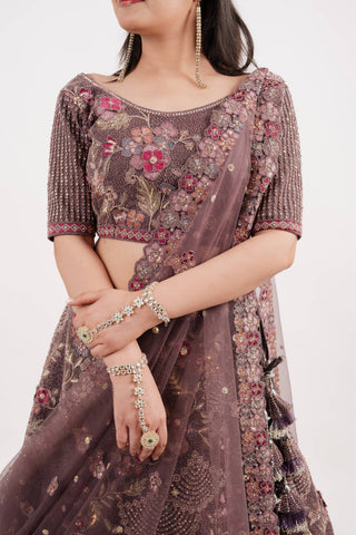 MAUVE NET BRIDAL LEHENGA SET