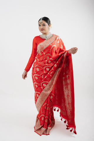 RED BANARASI SILK SAREE SET