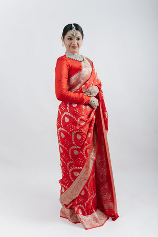 RED BANARASI SILK SAREE SET