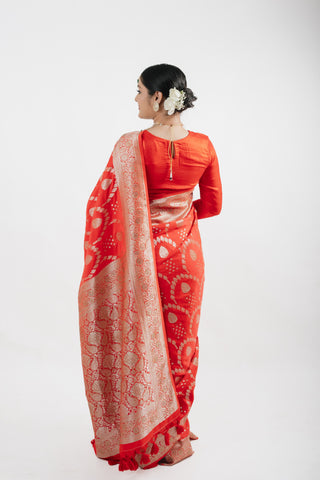 RED BANARASI SILK SAREE SET