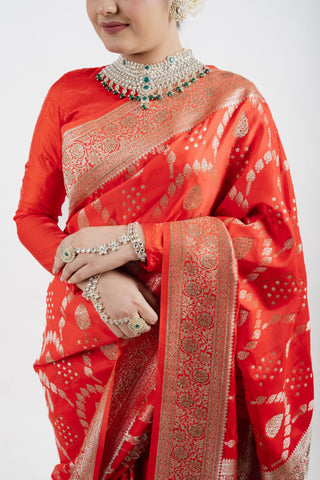 RED BANARASI SILK SAREE SET