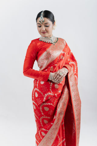 RED BANARASI SILK SAREE SET