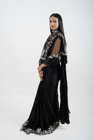 BLACK ITALIAN SILK SAREE SET