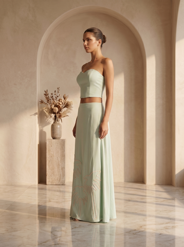 Mint Breeze Embroidered Co-Ord Skirt Set