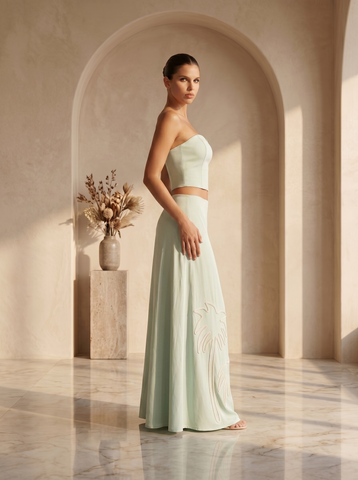 Mint Breeze Embroidered Co-Ord Skirt Set