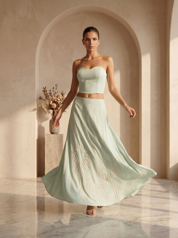 Mint Breeze Embroidered Co-Ord Skirt Set