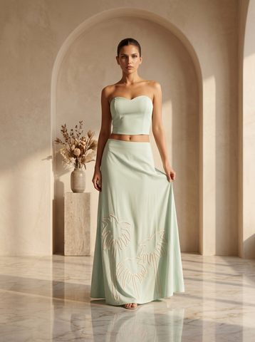 Mint Breeze Embroidered Co-Ord Skirt Set