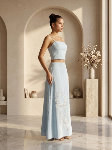 Sky Bloom Embroidered Co-Ord Skirt Set
