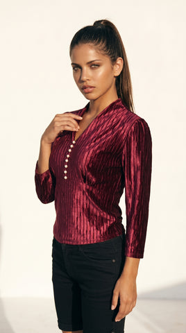 Burgundy Luxe Pleated Top