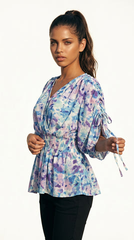 Lavender Bloom Floral Peplum Top