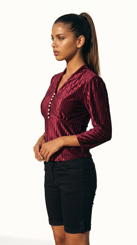 Burgundy Luxe Pleated Top